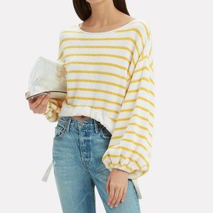 yellow and white stripe crop sweater